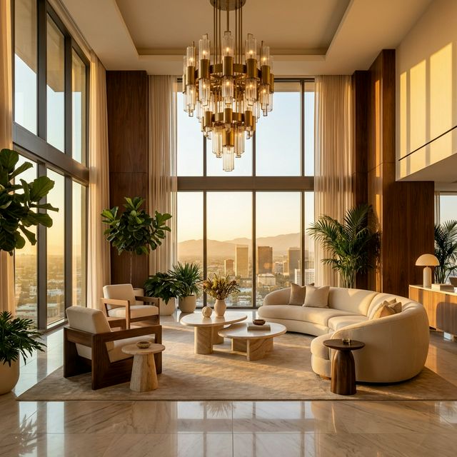 Grand luxury living room with chandelier