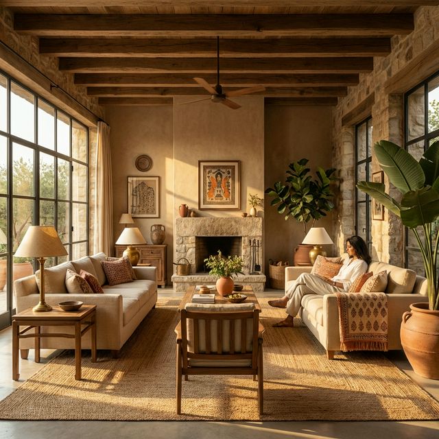 Natural luxury living room interior design in Davanagere